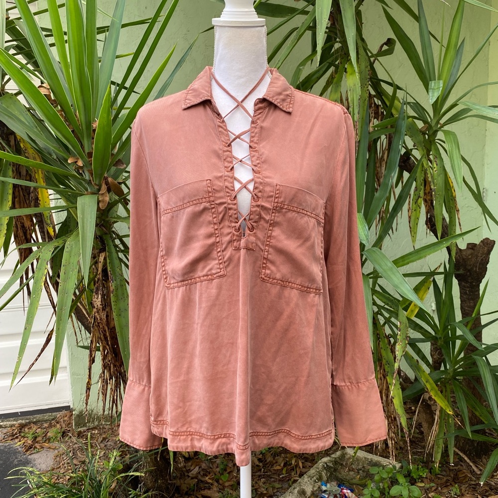 Free People Lace Up Rust Shirt - Picture 2 of 11